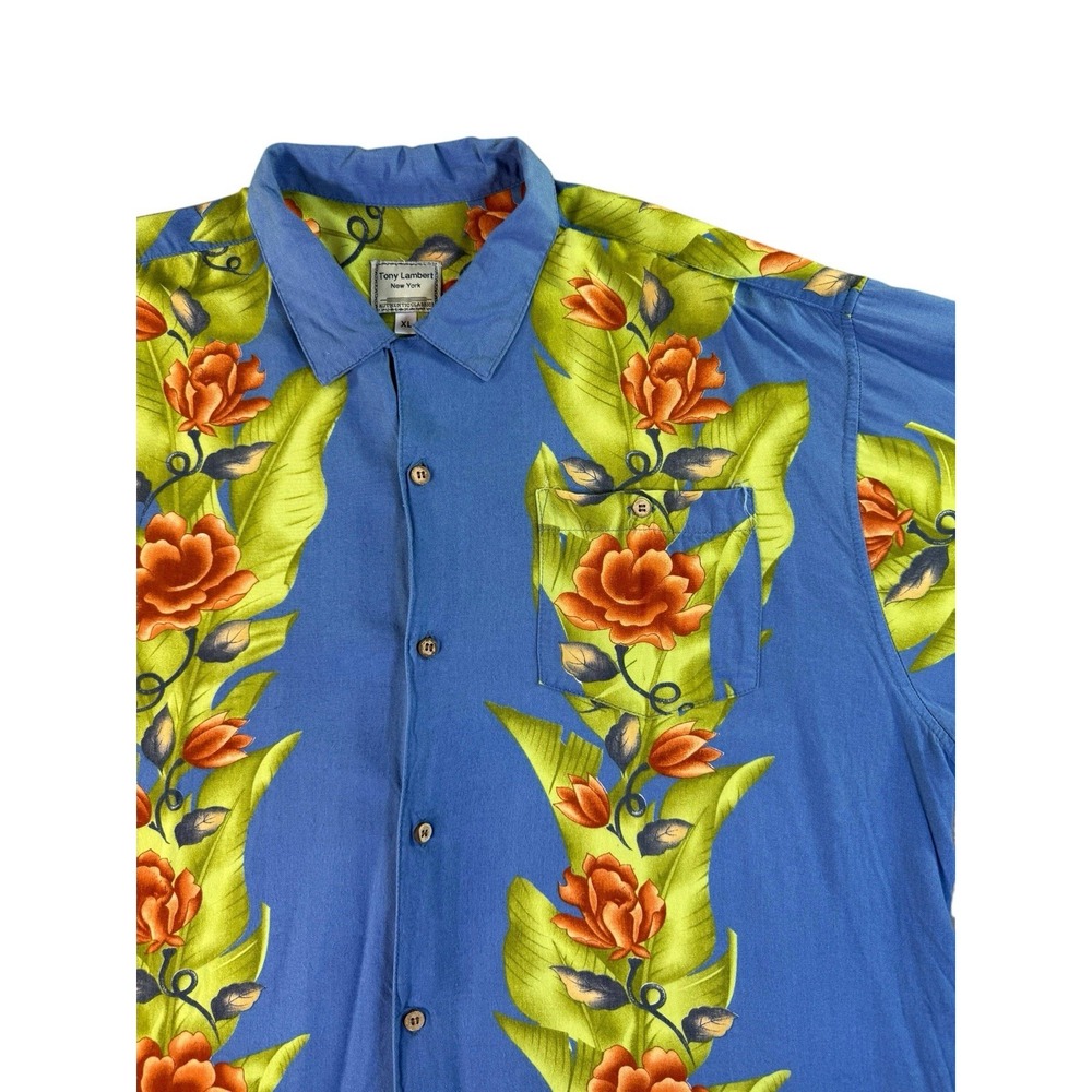 Tony Lambert Authentic Floral Hawaiian Style Camp Shirt 100% Rayon Mens Size XL
